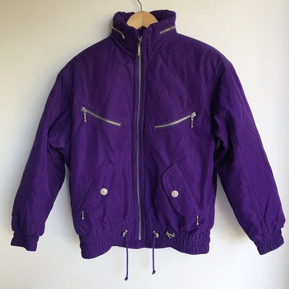 Vintage FERA Ski Wear SKIWEAR Warm Purple Jacket Ladies 10 Hidden Hood - Picture 1 of 10